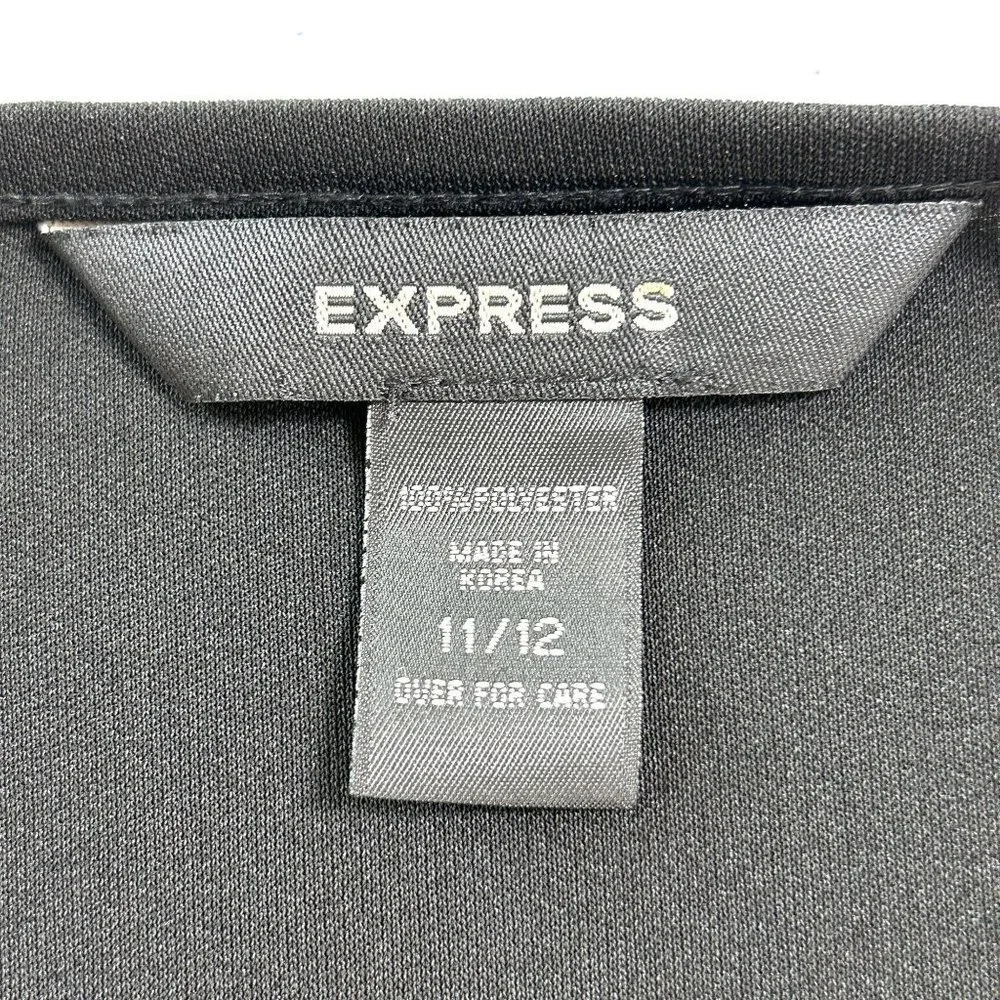 Express  Wrap Dress Womens  Size 11 12 Black Knee Length 3/4 Sleeve Classic - Picture 5 of 8